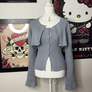 Le Lis Light Gray Ribbed Cropped Sweater Shrug Set